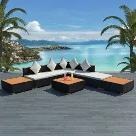 Gartenmöbel und Kissen 8 Stück schwarzes synthetisches Rattan von vidaXL, Gartensets - Ref: Foro24-42756, Preis: 950,21 €, Ra...