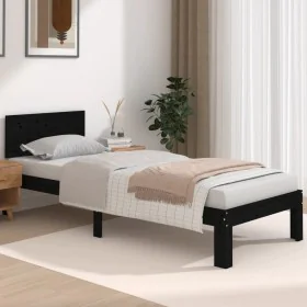 Black single solid wood bed frame 75x190 cm by vidaXL, Beds and slatted bases - Ref: Foro24-810459, Price: 117,41 €, Discount: %