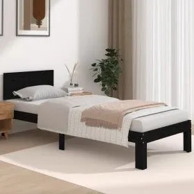 Estructura de cama madera maciza individual negra 75x190 cm de vidaXL, Camas y somieres - Ref: Foro24-810459, Precio: 117,38 ...
