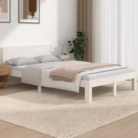 Small double bed frame white solid wood 120x190cm by vidaXL, Beds and slatted bases - Ref: Foro24-810466, Price: 136,20 €, Di...