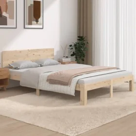 Solid wood double bed frame 135x190 cm by vidaXL, Beds and slatted bases - Ref: Foro24-810470, Price: 119,25 €, Discount: %