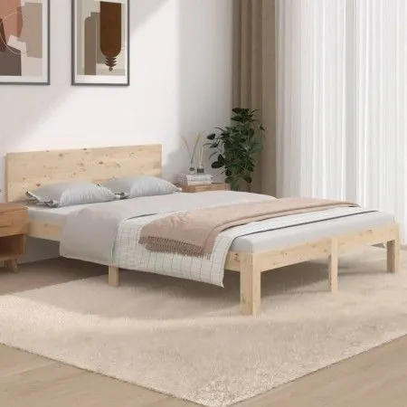 Solid wood double bed frame 135x190 cm by vidaXL, Beds and slatted bases - Ref: Foro24-810470, Price: 119,25 €, Discount: %