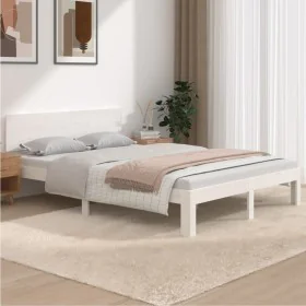 Weißer Massivholzbettrahmen 135x190 cm von vidaXL, Betten und Lattenroste - Ref: Foro24-810471, Preis: 130,89 €, Rabatt: %