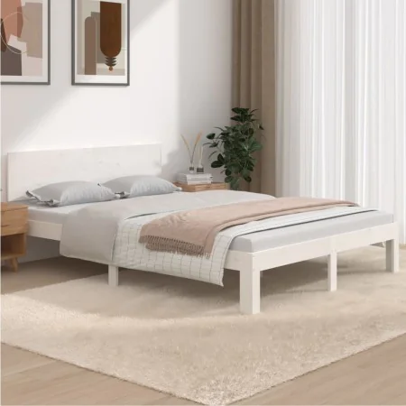 Weißer Massivholzbettrahmen 135x190 cm von vidaXL, Betten und Lattenroste - Ref: Foro24-810471, Preis: 130,78 €, Rabatt: %