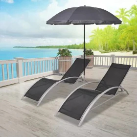 Liegestühle mit schwarzem Aluminium-Sonnenschirm von vidaXL, Liegen - Ref: Foro24-42161, Preis: 181,02 €, Rabatt: %