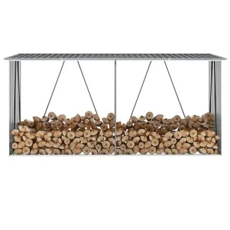 Gray galvanized steel firewood box 330x84x152 cm by vidaXL, Accessories for bags and firewood holders - Ref: Foro24-44859, Pr...