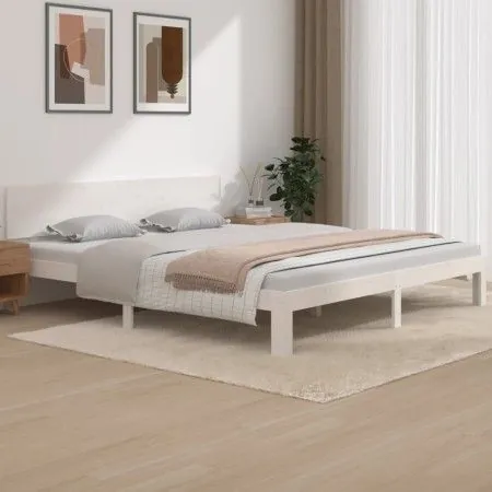 White solid wood bed frame Supe King 180x200 cm by vidaXL, Beds and slatted bases - Ref: Foro24-810511, Price: 126,07 €, Disc...