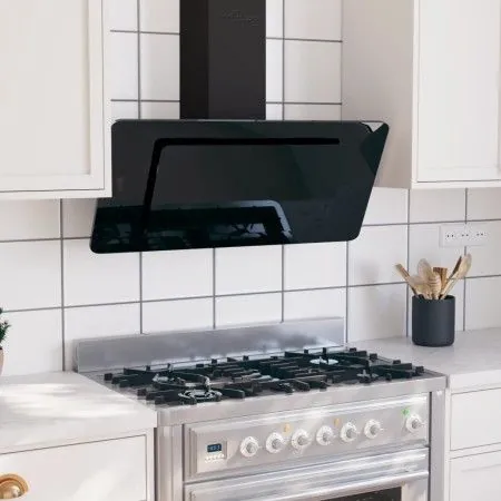 Campana extractora acero inoxidable vidrio templado negro 90 cm de vidaXL, Extractores - Ref: Foro24-51665, Precio: 219,26 €,...