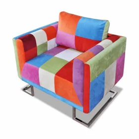 Sillón con diseño de cubo de retales de tejido con patas cromadas de vidaXL, Sillones - Ref: Foro24-240895, Precio: 279,41 €,...