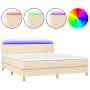 Box spring bed with mattress and LED cream fabric 160x200 cm by vidaXL, Beds and slatted bases - Ref: Foro24-3133570, Price: ...