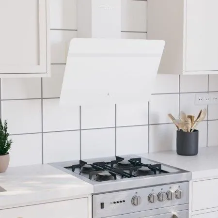 Wall-mounted extractor hood in white tempered glass and stainless steel, 60 cm. by vidaXL, Extractors - Ref: Foro24-51672, Pr...
