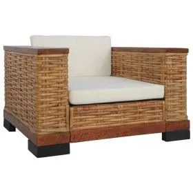 Sillón con cojines ratán natural marrón de vidaXL, Sillones - Ref: Foro24-283078, Precio: 281,05 €, Descuento: %