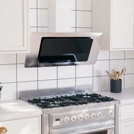 Stainless steel and silver tempered glass 90 cm extractor hood by vidaXL, Extractors - Ref: Foro24-51664, Price: 237,46 €, Di...