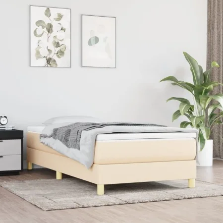 Box spring bed with cream fabric mattress 100x200 cm by vidaXL, Beds and slatted bases - Ref: Foro24-3144156, Price: 262,81 €...
