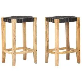 Kitchen stools 2 units genuine black leather 75 cm by vidaXL, Kitchen stools - Ref: Foro24-321835, Price: 117,83 €, Discount: %