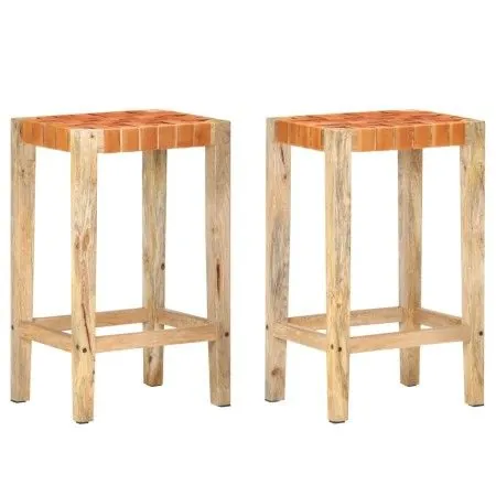 Taburetes de bar 2 piezas cuero auténtico marrón 75 cm de vidaXL, Taburetes de cocina - Ref: Foro24-321830, Precio: 129,07 €,...