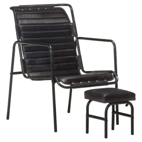 Relax armchair with armrests and footrest in genuine black leather by vidaXL, Armchairs - Ref: Foro24-323729, Price: 101,22 €...