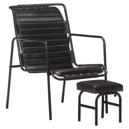 Silla de relax reposabrazos y reposapiés cuero auténtico negro de vidaXL, Sillones - Ref: Foro24-323729, Precio: 101,22 €, De...
