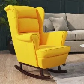 Silla mecedora patas de madera de caucho terciopelo amarillo de vidaXL, Mecedoras - Ref: Foro24-329370, Precio: 199,38 €, Des...