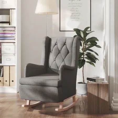 Sillón con patas mecedoras madera maciza caucho tela gris claro de vidaXL, Sillones - Ref: Foro24-329405, Precio: 200,01 €, D...