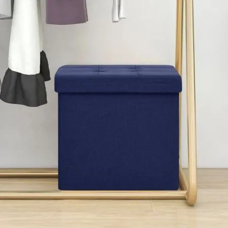 Blue synthetic linen folding storage stool by vidaXL, Folding stools and chairs - Ref: Foro24-338767, Price: 25,74 €, Discoun...