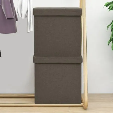 Folding storage stools 2 pcs brown synthetic linen by vidaXL, Folding stools and chairs - Ref: Foro24-338774, Price: 36,15 €,...