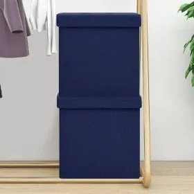 Folding storage stools 2 pcs blue synthetic linen by vidaXL, Folding stools and chairs - Ref: Foro24-338776, Price: 42,07 €, ...