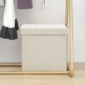 Folding storage stool in cream white synthetic linen by vidaXL, Folding stools and chairs - Ref: Foro24-338764, Price: 25,88 ...