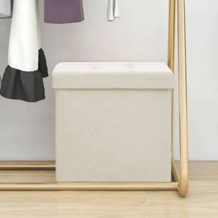 Folding storage stool in cream white synthetic linen by vidaXL, Folding stools and chairs - Ref: Foro24-338764, Price: 25,88 ...