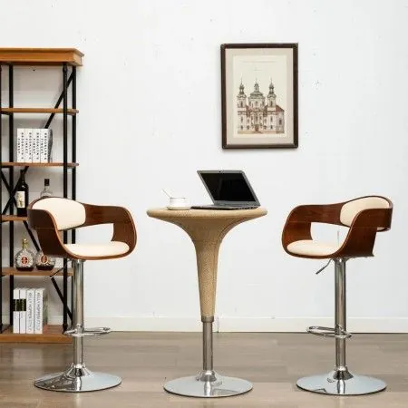 Küchenhocker, 2 Stück, gebogenes Holz, cremefarbenes Kunstleder von vidaXL, Küchenhocker - Ref: Foro24-3052712, Preis: 254,96...