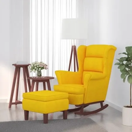 Sillón mecedora patas madera y taburete terciopelo amarillo de vidaXL, Mecedoras - Ref: Foro24-3121237, Precio: 255,30 €, Des...