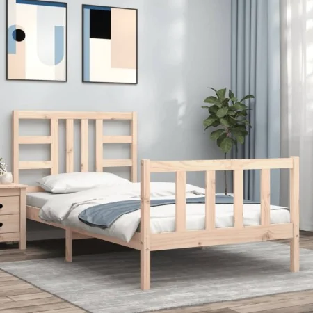 Bed frame with solid wood headboard 90x190 cm by vidaXL, Beds and slatted bases - Ref: Foro24-3191936, Price: 89,71 €, Discou...
