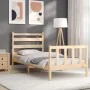 Bed frame with solid wood headboard 90x200 cm by vidaXL, Beds and slatted bases - Ref: Foro24-3192021, Price: 86,26 €, Discou...