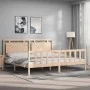 Bed frame with solid wood headboard 200x200 cm by vidaXL, Beds and slatted bases - Ref: Foro24-3192186, Price: 174,66 €, Disc...