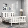 White solid wood bed frame with headboard 140x200 cm by vidaXL, Beds and slatted bases - Ref: Foro24-3192232, Price: 136,62 €...