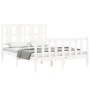White solid wood bed frame with headboard 140x200 cm by vidaXL, Beds and slatted bases - Ref: Foro24-3192232, Price: 136,62 €...