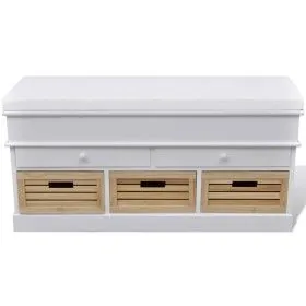 Weiße Bank mit Kissen und Schubladen/Körben von vidaXL, Bänke für Hallen und Lager - Ref: Foro24-240806, Preis: 279,18 €, Rab...