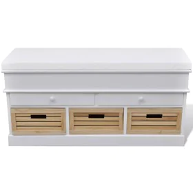 White bench with cushion and drawers/baskets by vidaXL, Benches for halls and storage - Ref: Foro24-240806, Price: 279,18 €, ...