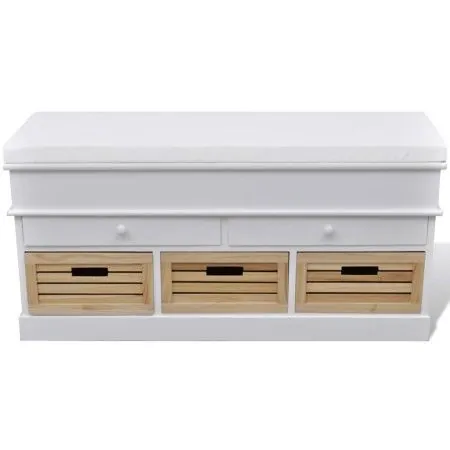 White bench with cushion and drawers/baskets by vidaXL, Benches for halls and storage - Ref: Foro24-240806, Price: 279,18 €, ...