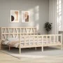 Bed frame with solid wood headboard 200x200 cm by vidaXL, Beds and slatted bases - Ref: Foro24-3192511, Price: 143,84 €, Disc...