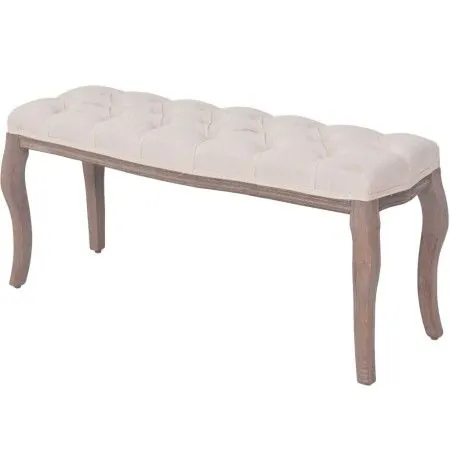 Solid wood and cream white linen bench 110x38x48 cm by vidaXL, Benches for halls and storage - Ref: Foro24-245359, Price: 112...