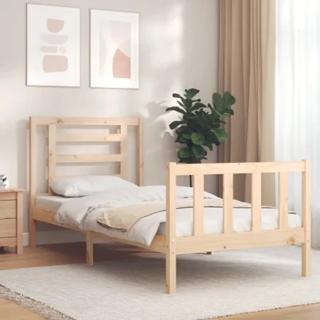 Bed frame with solid wood headboard 90x200 cm by vidaXL, Beds and slatted bases - Ref: Foro24-3192866, Price: 87,16 €, Discou...