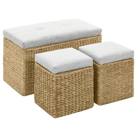 Bank mit 2 grauen Seegras-Ottomanen von vidaXL, Bänke für Hallen und Lager - Ref: Foro24-246105, Preis: 169,94 €, Rabatt: %