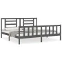Gray solid wood bed frame with headboard 200x200 cm by vidaXL, Beds and slatted bases - Ref: Foro24-3192903, Price: 169,23 €,...