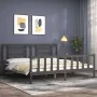 Gray solid wood bed frame with headboard 200x200 cm by vidaXL, Beds and slatted bases - Ref: Foro24-3192903, Price: 169,23 €,...