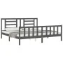 Gray solid wood bed frame with headboard 200x200 cm by vidaXL, Beds and slatted bases - Ref: Foro24-3192903, Price: 169,23 €,...
