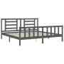 Gray solid wood bed frame with headboard 200x200 cm by vidaXL, Beds and slatted bases - Ref: Foro24-3192903, Price: 169,23 €,...