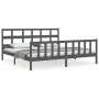 Gray solid wood bed frame with headboard 200x200 cm by vidaXL, Beds and slatted bases - Ref: Foro24-3193033, Price: 170,88 €,...