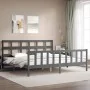 Gray solid wood bed frame with headboard 200x200 cm by vidaXL, Beds and slatted bases - Ref: Foro24-3193033, Price: 170,88 €,...