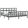 Gray solid wood bed frame with headboard 200x200 cm by vidaXL, Beds and slatted bases - Ref: Foro24-3193033, Price: 170,88 €,...